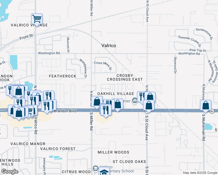 map of restaurants, bars, coffee shops, grocery stores, and more near in Valrico