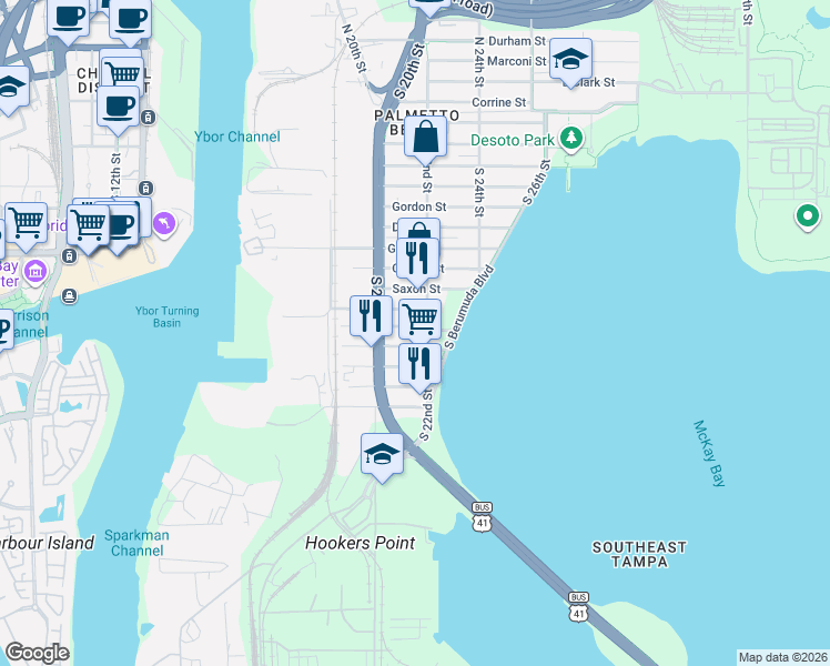 map of restaurants, bars, coffee shops, grocery stores, and more near 2016 Maple Avenue in Tampa