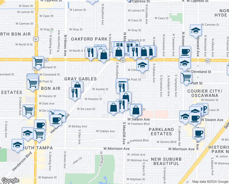 map of restaurants, bars, coffee shops, grocery stores, and more near 403 South MacDill Avenue in Tampa