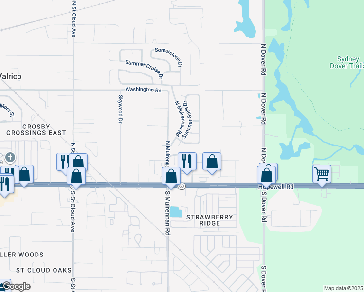 map of restaurants, bars, coffee shops, grocery stores, and more near 3332 Spy Tower Court in Valrico