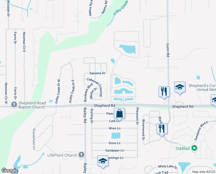 map of restaurants, bars, coffee shops, grocery stores, and more near 3224 Merlot Drive in Lakeland