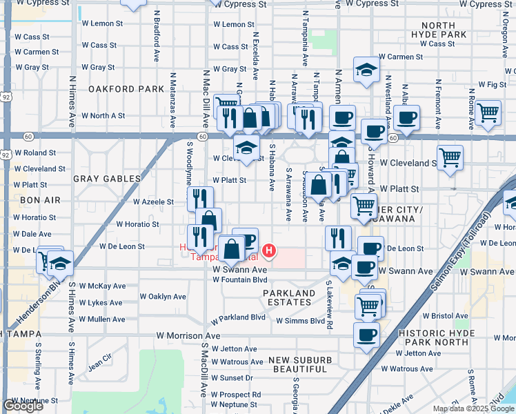 map of restaurants, bars, coffee shops, grocery stores, and more near 403 South Habana Avenue in Tampa
