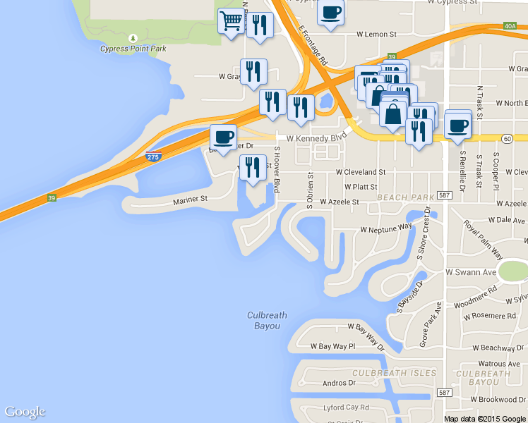 map of restaurants, bars, coffee shops, grocery stores, and more near 50 Sandpiper Road in Tampa