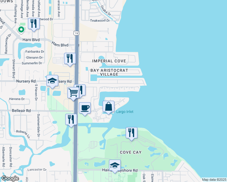 map of restaurants, bars, coffee shops, grocery stores, and more near 2722 Via Tivoli in Clearwater