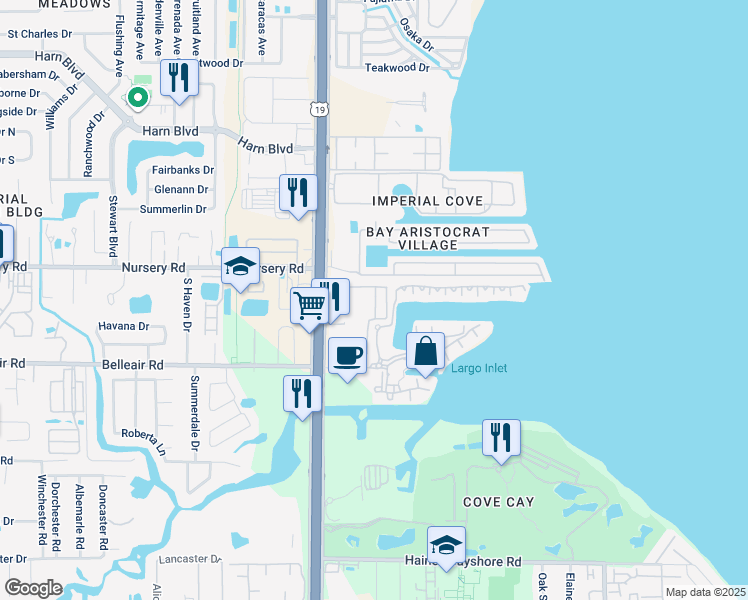 map of restaurants, bars, coffee shops, grocery stores, and more near 18573 U.S. 19 in Clearwater