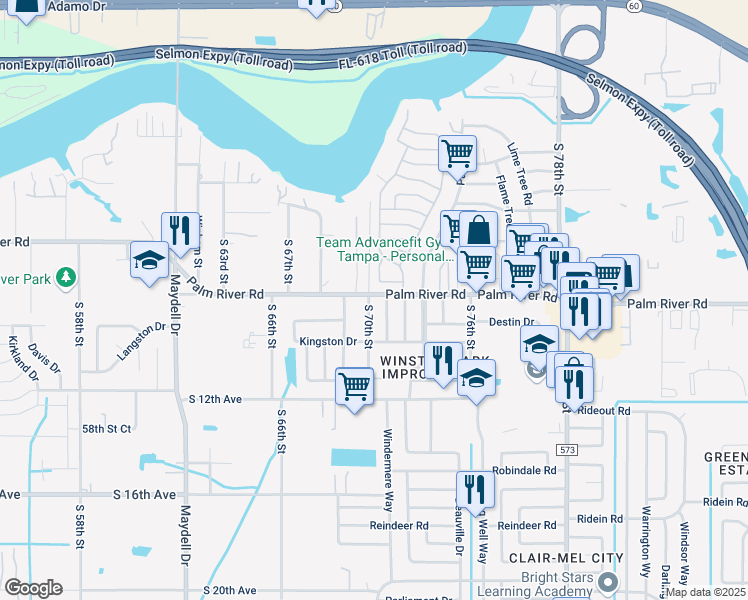 map of restaurants, bars, coffee shops, grocery stores, and more near 1006 South 70th Street in Tampa