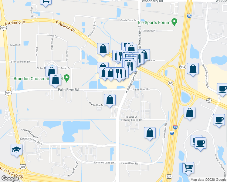 map of restaurants, bars, coffee shops, grocery stores, and more near 1112 Andrew Aviles Circle in Tampa