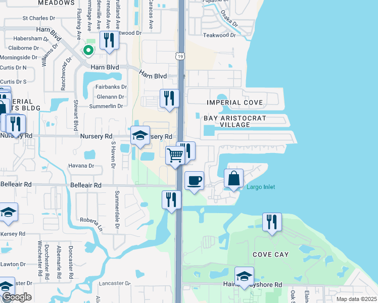 map of restaurants, bars, coffee shops, grocery stores, and more near 18573 U.S. 19 in Clearwater