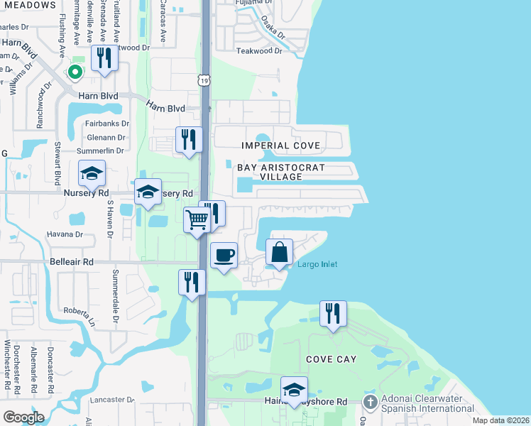 map of restaurants, bars, coffee shops, grocery stores, and more near 2717 Via Cipriani in Clearwater