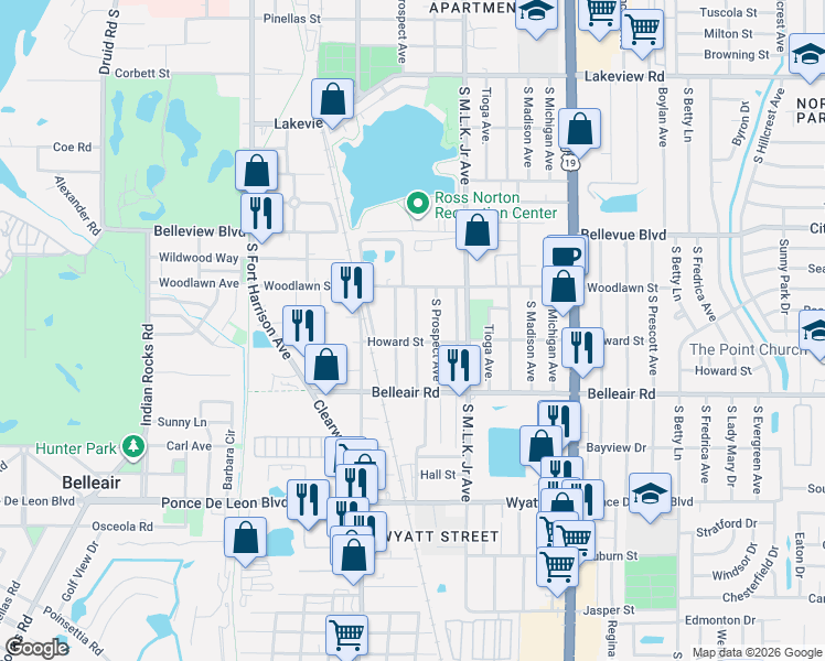 map of restaurants, bars, coffee shops, grocery stores, and more near 1540 Tilley Avenue in Clearwater