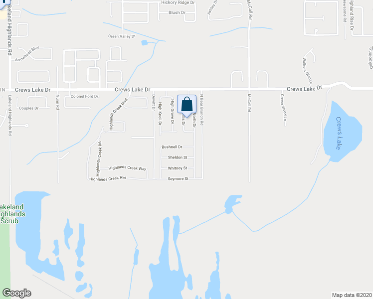map of restaurants, bars, coffee shops, grocery stores, and more near 6834 Bushnell Drive in Lakeland