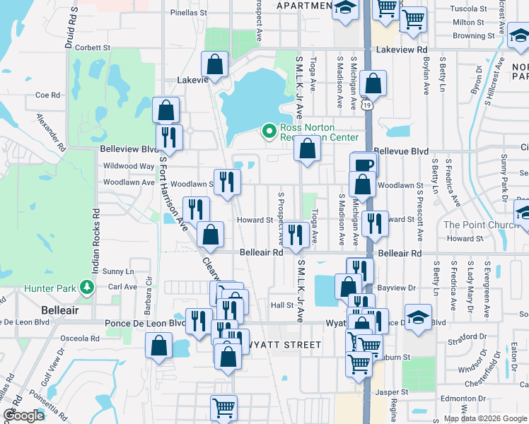 map of restaurants, bars, coffee shops, grocery stores, and more near 1555 Scranton Avenue in Clearwater