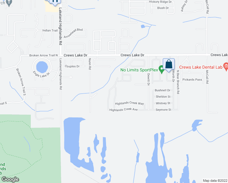 map of restaurants, bars, coffee shops, grocery stores, and more near 6819 Highlands Creek Road in Lakeland