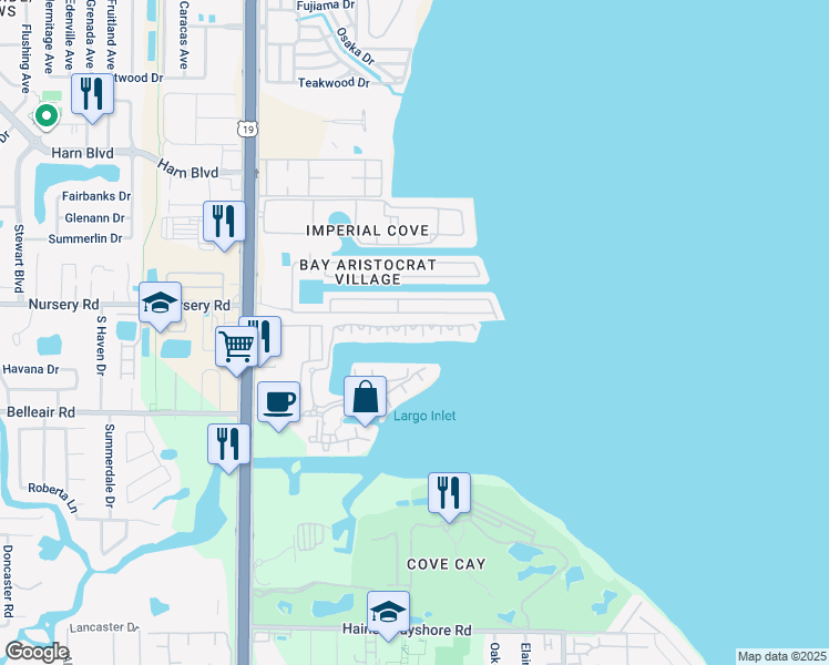 map of restaurants, bars, coffee shops, grocery stores, and more near 2749 Via Cipriani in Clearwater