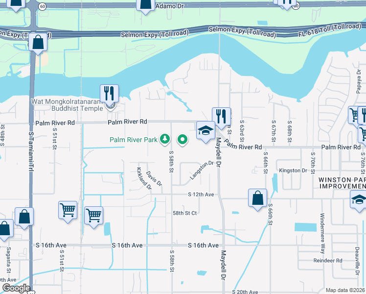 map of restaurants, bars, coffee shops, grocery stores, and more near 724 South 58th Street in Tampa