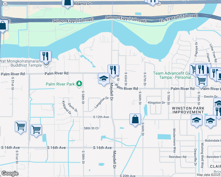 map of restaurants, bars, coffee shops, grocery stores, and more near 805 Maydell Drive in Tampa