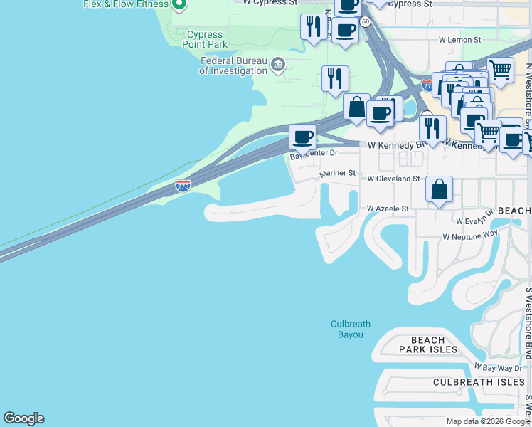 map of restaurants, bars, coffee shops, grocery stores, and more near 5816 Mariner Street in Tampa