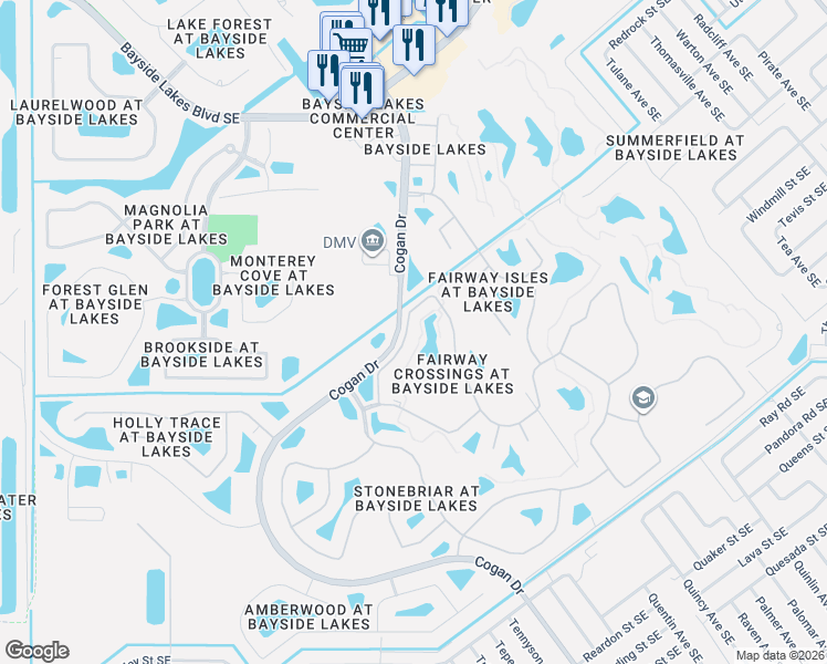 map of restaurants, bars, coffee shops, grocery stores, and more near 560 Remington Green Drive Southeast in Palm Bay