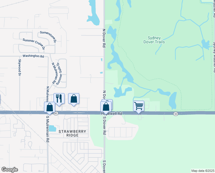 map of restaurants, bars, coffee shops, grocery stores, and more near 225 North Dover Road in Dover