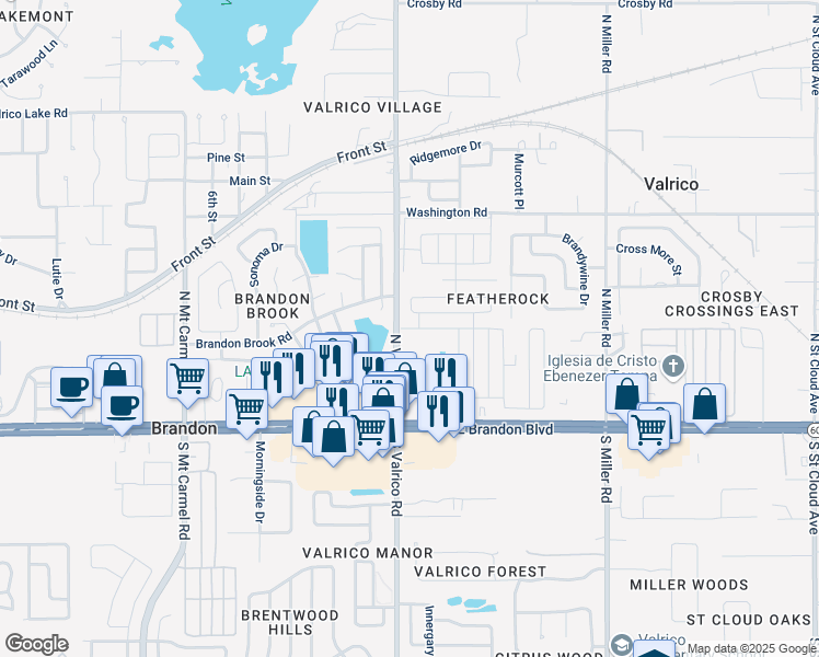 map of restaurants, bars, coffee shops, grocery stores, and more near 2112 Ricky Circle in Valrico