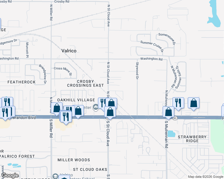 map of restaurants, bars, coffee shops, grocery stores, and more near 2914 Royal Tuscan Lane in Valrico