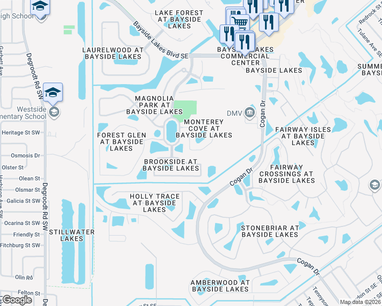 map of restaurants, bars, coffee shops, grocery stores, and more near 553 Gardendale Circle in Palm Bay