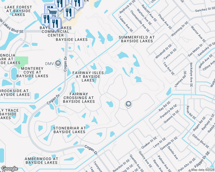 map of restaurants, bars, coffee shops, grocery stores, and more near 788 Morning Cove Circle Southeast in Palm Bay