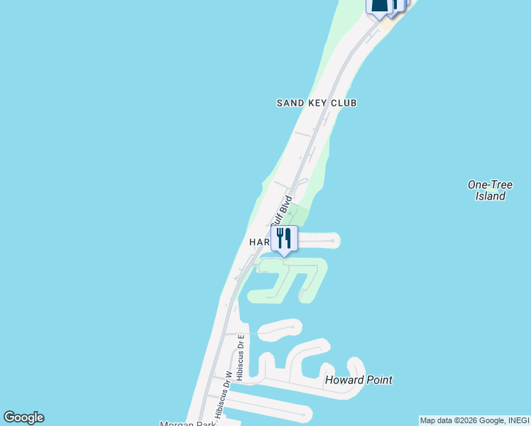 map of restaurants, bars, coffee shops, grocery stores, and more near 1540 Gulf Boulevard in Clearwater