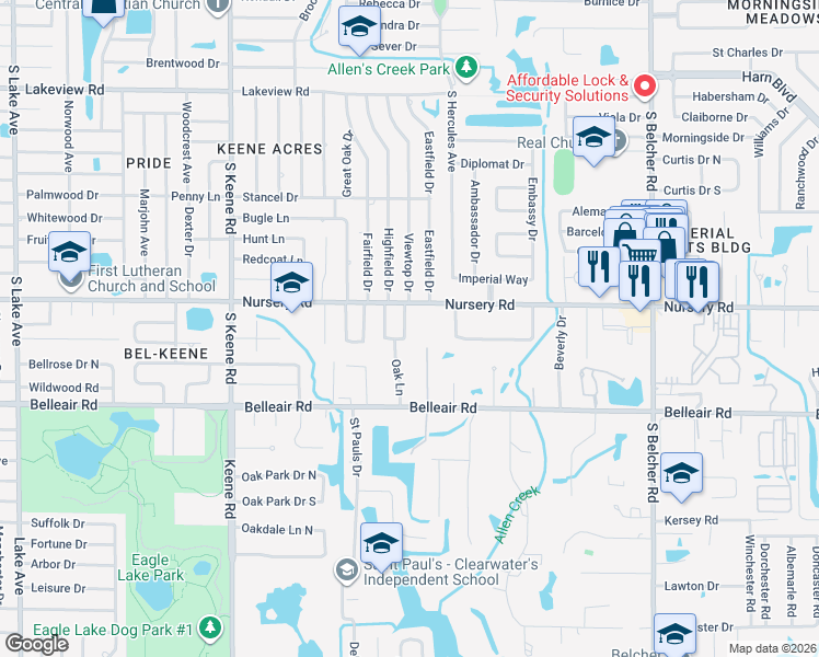 map of restaurants, bars, coffee shops, grocery stores, and more near 1521 Price Circle in Clearwater