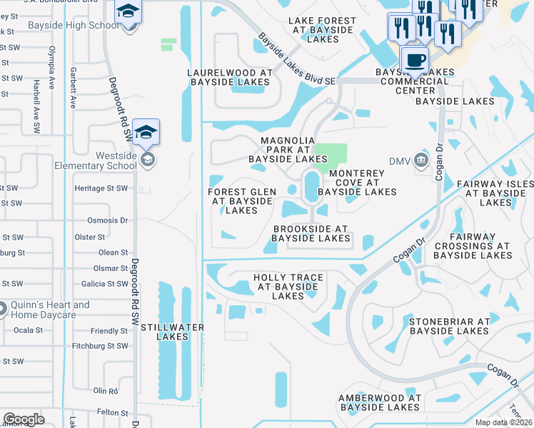 map of restaurants, bars, coffee shops, grocery stores, and more near 114 Brandy Creek Circle Southeast in Palm Bay