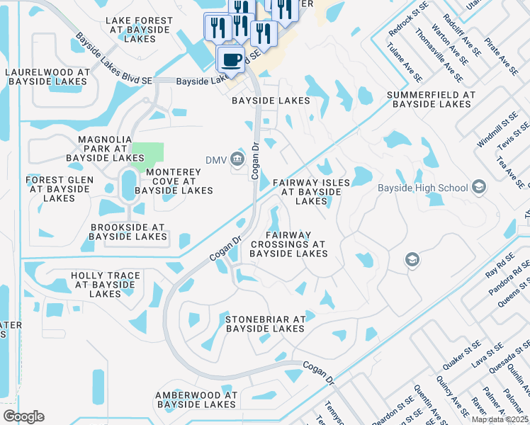map of restaurants, bars, coffee shops, grocery stores, and more near 489 Cogan Drive in Palm Bay