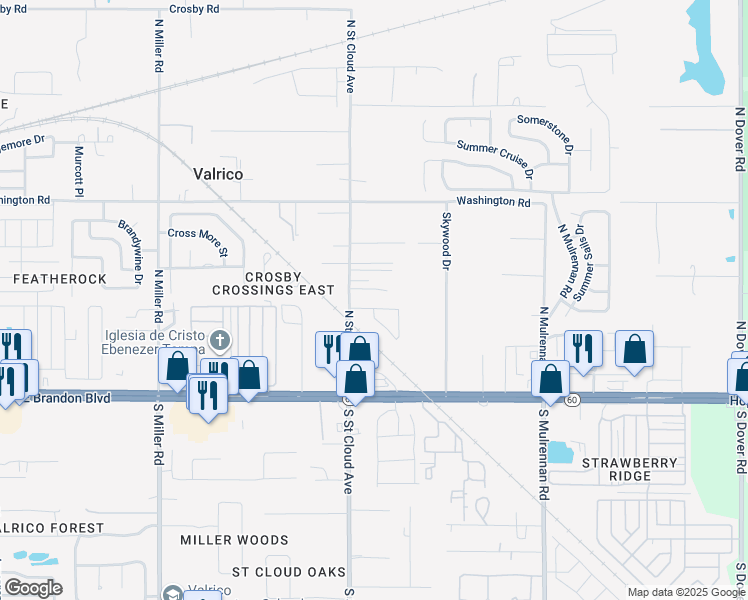 map of restaurants, bars, coffee shops, grocery stores, and more near 311 North Saint Cloud Avenue in Valrico