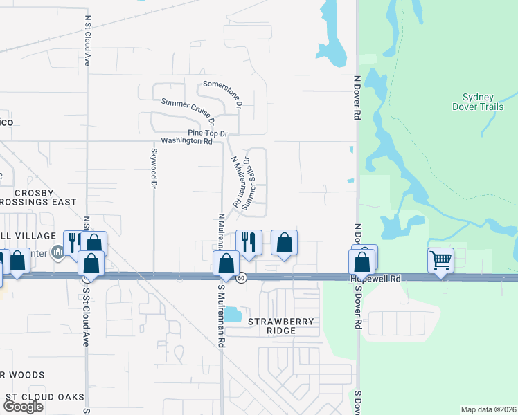 map of restaurants, bars, coffee shops, grocery stores, and more near 519 Summer Sails Drive in Valrico