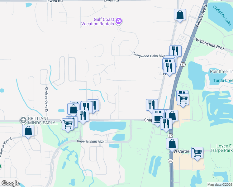 map of restaurants, bars, coffee shops, grocery stores, and more near 6810 Taylor Road in Lakeland