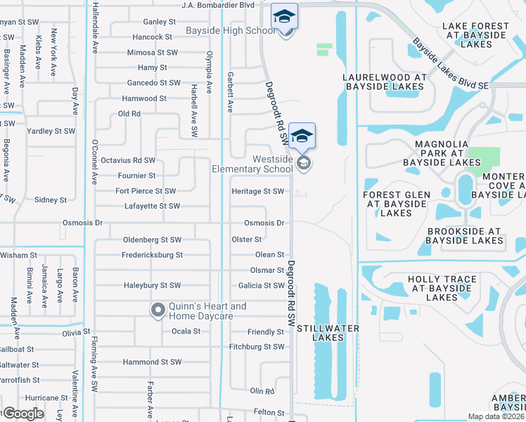 map of restaurants, bars, coffee shops, grocery stores, and more near 300 Oconto Street Southwest in Palm Bay