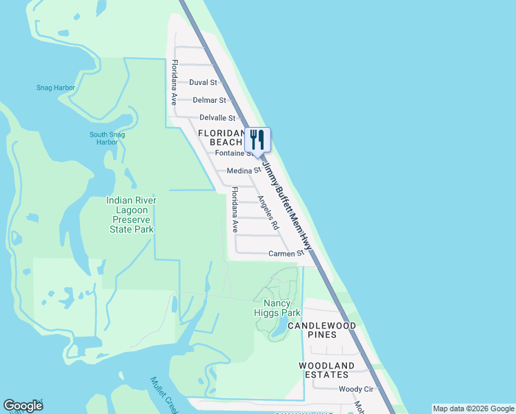 map of restaurants, bars, coffee shops, grocery stores, and more near 101 Matanzas Road in Melbourne Beach
