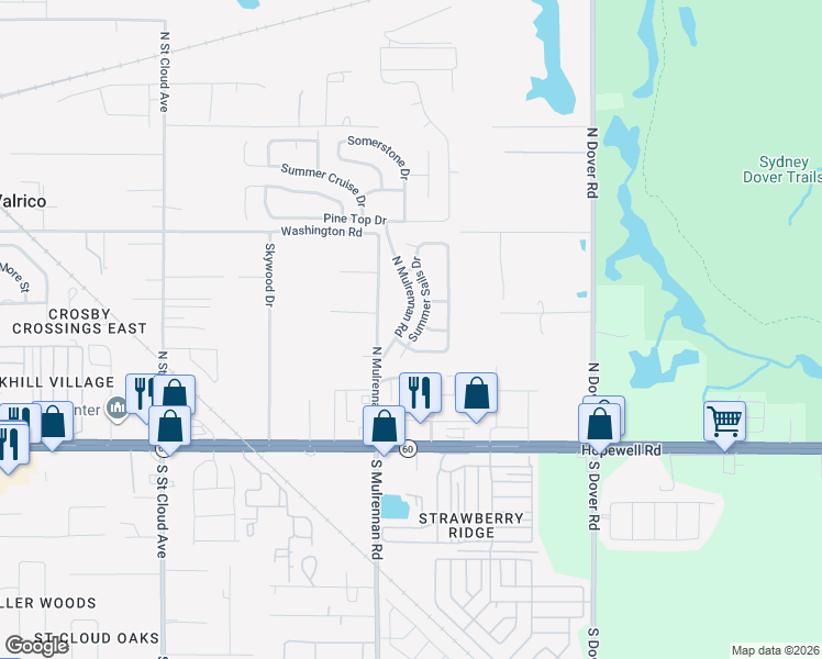 map of restaurants, bars, coffee shops, grocery stores, and more near 310 Summer Sails Drive in Valrico