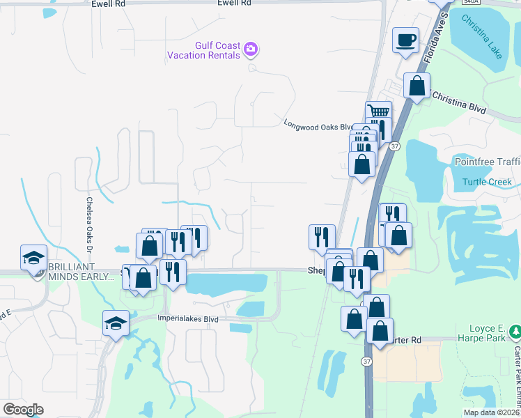 map of restaurants, bars, coffee shops, grocery stores, and more near 6810 Taylor Road in Lakeland
