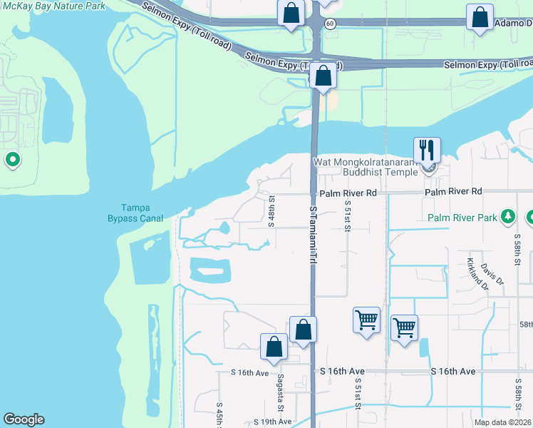 map of restaurants, bars, coffee shops, grocery stores, and more near 712 South 48th Street in Tampa