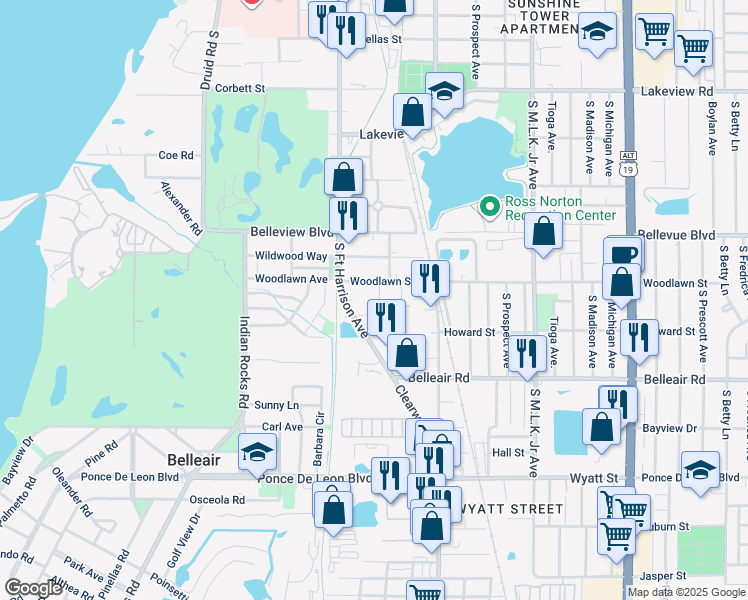 map of restaurants, bars, coffee shops, grocery stores, and more near 1514 Sadlon Avenue in Clearwater
