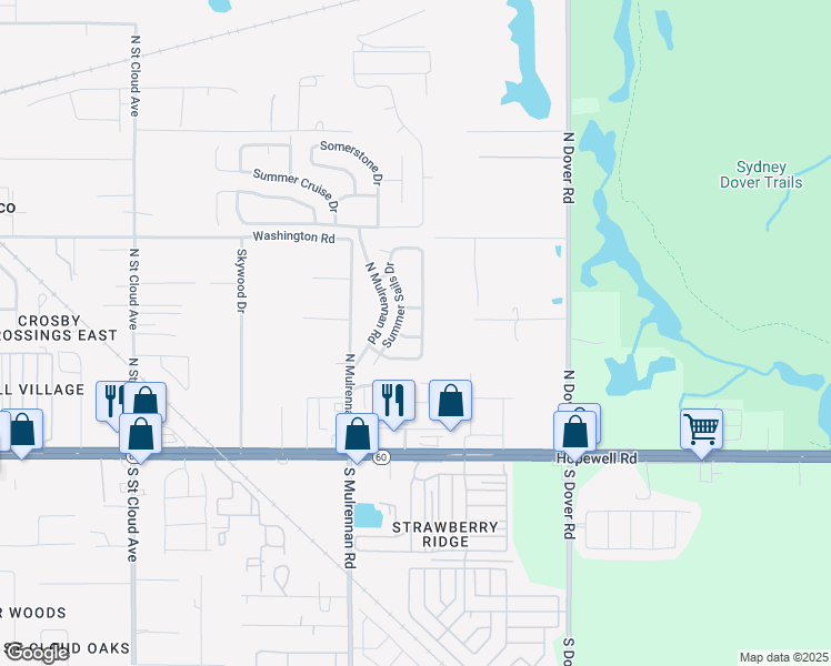 map of restaurants, bars, coffee shops, grocery stores, and more near 519 Summer Sails Drive in Valrico