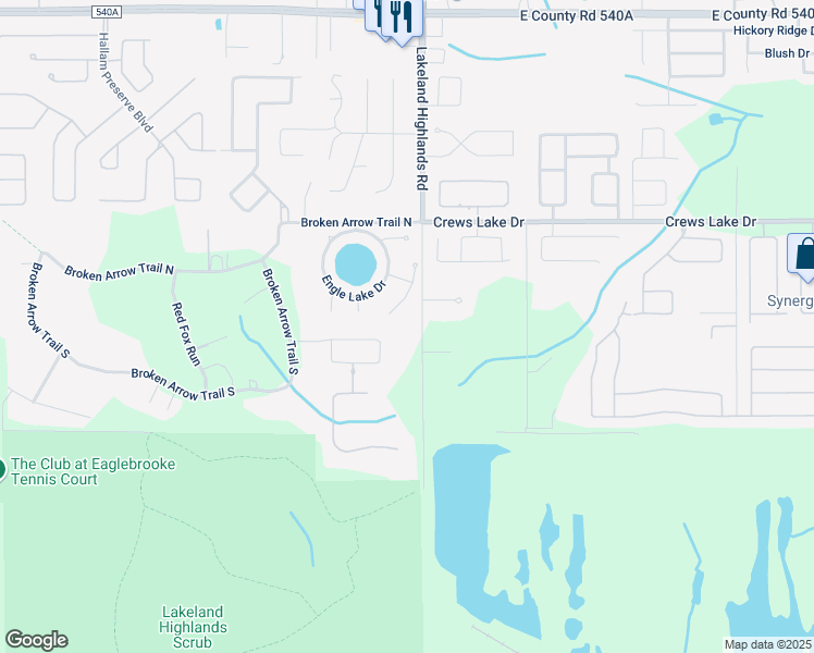 map of restaurants, bars, coffee shops, grocery stores, and more near 6823 Lakeland Highlands Road in Lakeland