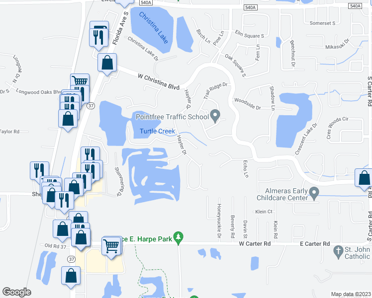 map of restaurants, bars, coffee shops, grocery stores, and more near 6740 Hayter Drive in Lakeland