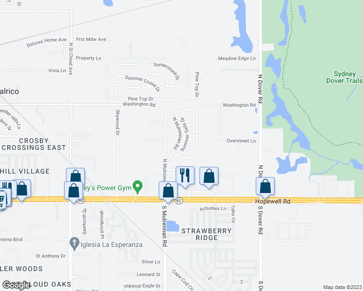 map of restaurants, bars, coffee shops, grocery stores, and more near 314 Summer Sails Drive in Valrico