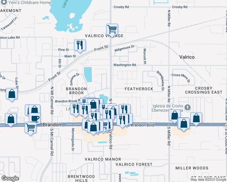 map of restaurants, bars, coffee shops, grocery stores, and more near 2112 Ricky Circle in Valrico