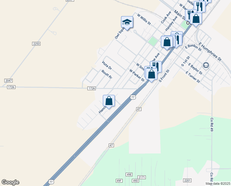 map of restaurants, bars, coffee shops, grocery stores, and more near 107 Hancock in Odem