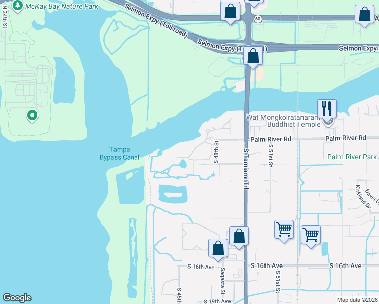 map of restaurants, bars, coffee shops, grocery stores, and more near 4708 Tuscan Loon Drive in Tampa
