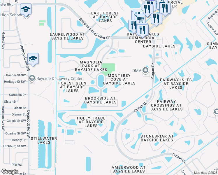 map of restaurants, bars, coffee shops, grocery stores, and more near 553 Gardendale Circle in Palm Bay
