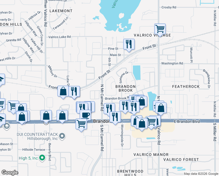 map of restaurants, bars, coffee shops, grocery stores, and more near 306 Crystal Goblet Court in Valrico
