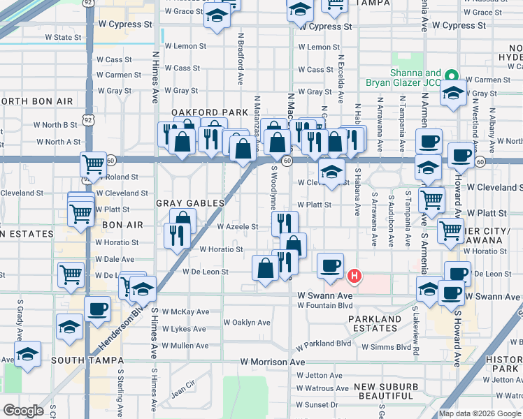 map of restaurants, bars, coffee shops, grocery stores, and more near 209 South Matanzas Avenue in Tampa